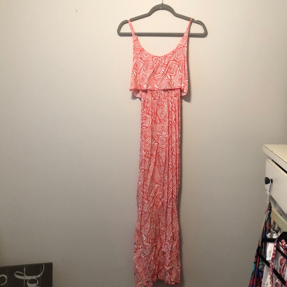 Tybee Island Coral Ruffle Front Long Dress Size S